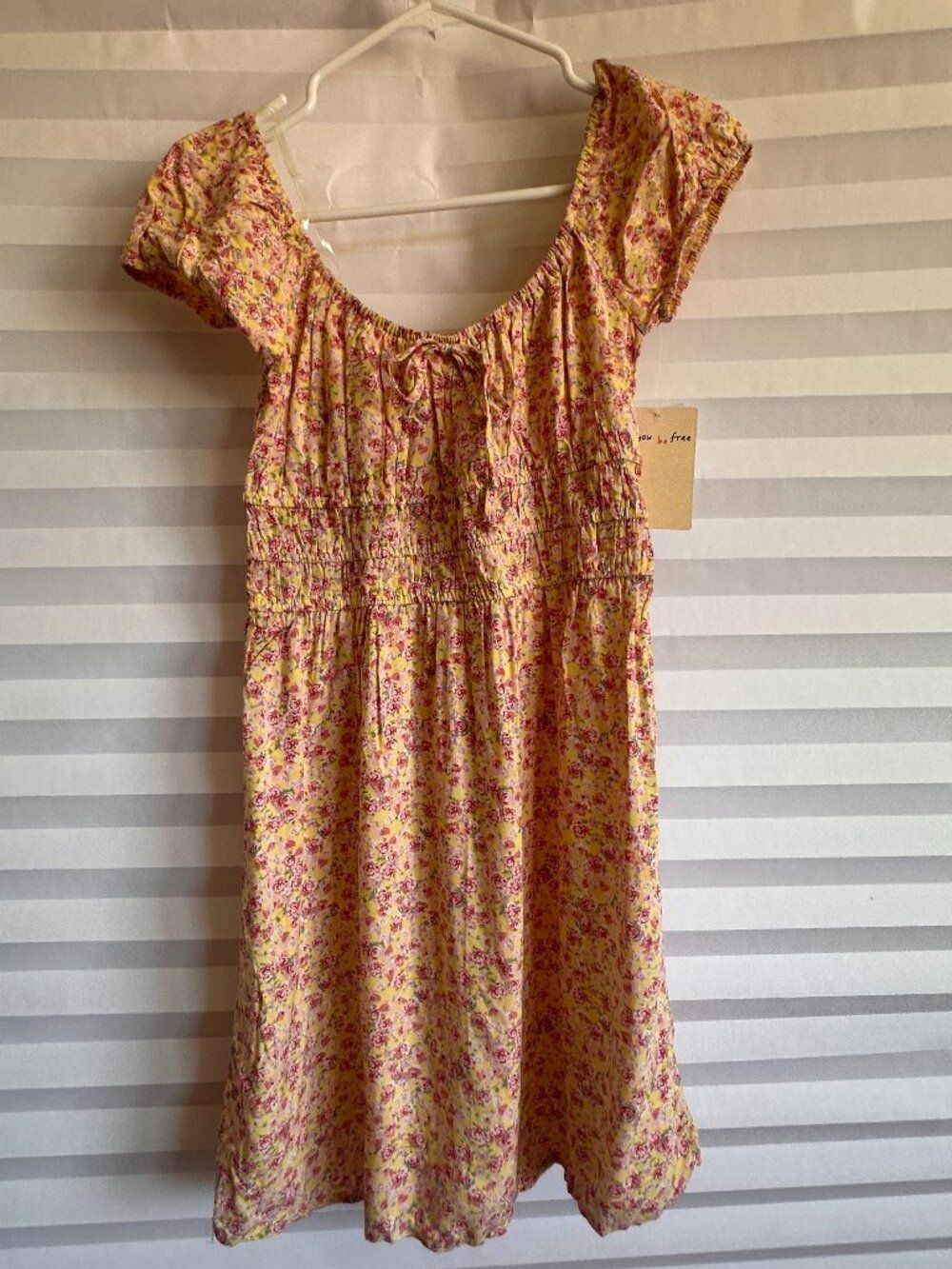 Bebop Girls Size Small Yellow Floral Print Peasant Dress Boho Tiered Sundress